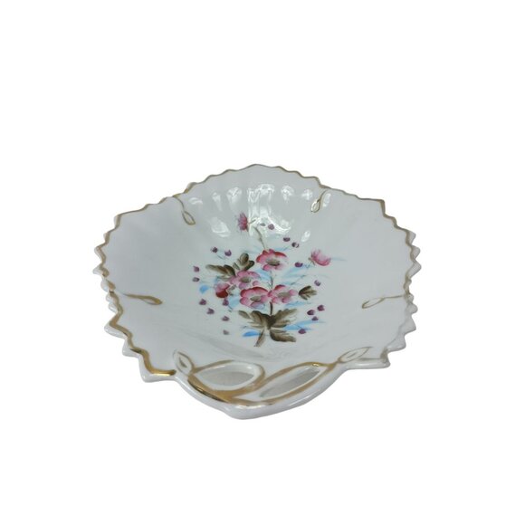 Hand Painted Leaf Shape Trinket Candy Dish floral Vintage - Picture 5 of 8